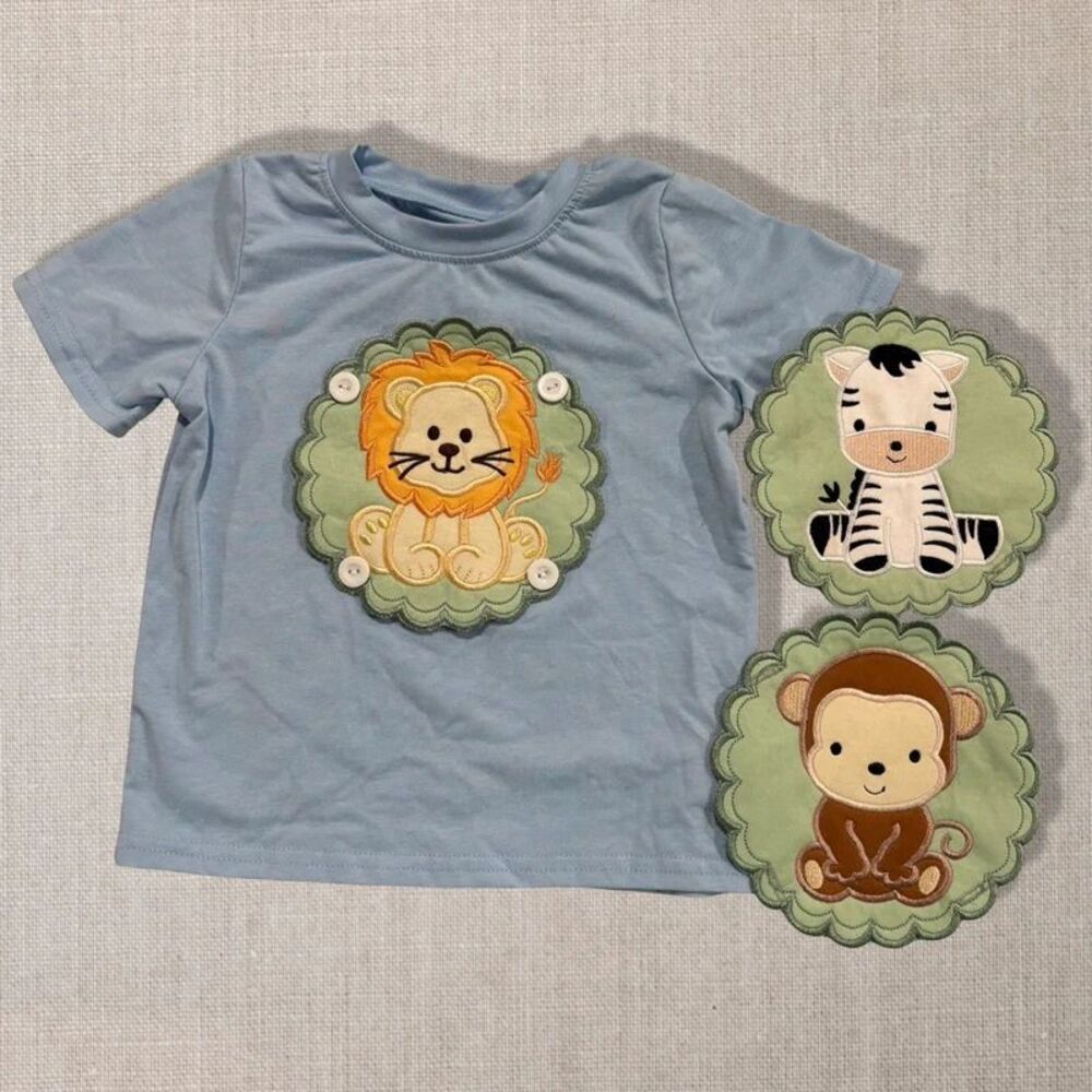 Abby & Evie Boys Interchangeable Safari Animal Shirt Size 2 Lion Zebra Monkey